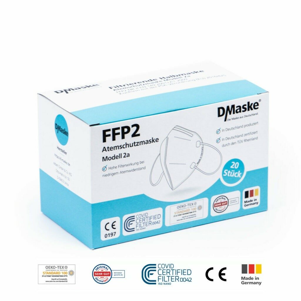 D/Maske 20 Stueck Modell 2a FFP2 Atemschutzmaske – TÜV Rheinland zertifiziert