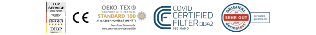 Zertifizierte FFP2-Masken, oeko-tex, dermatest und tüv zertifiziert